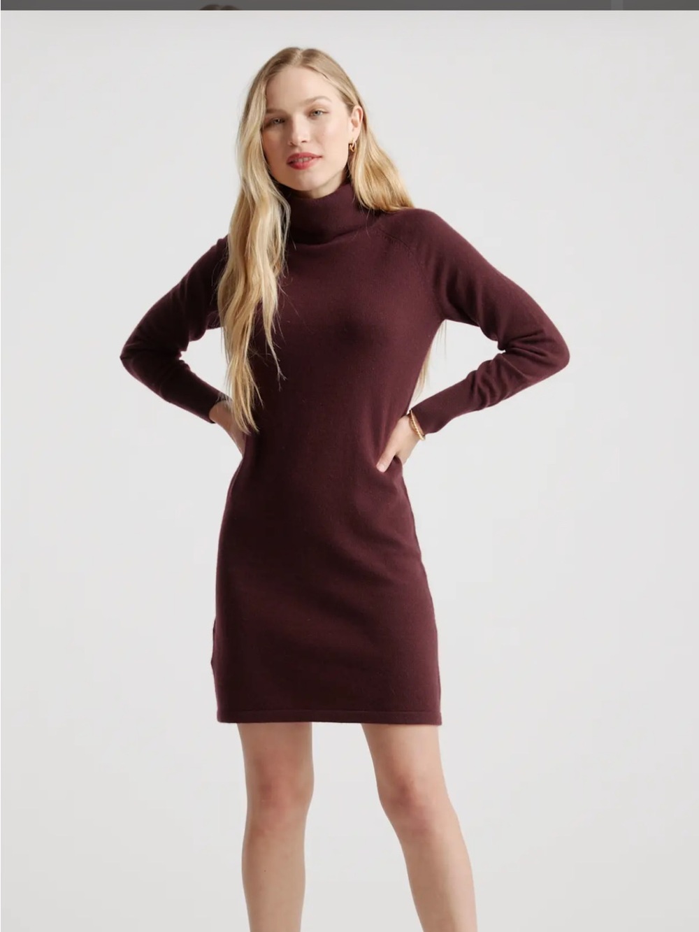 QUINCE BURGUNDY TURTLENECK SWEATER DRESS 100% MONGOLIAN CASHMERE SZ SM